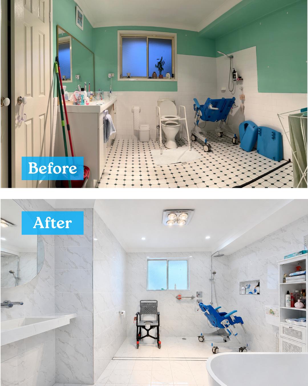 Accessible bathroom — before & after